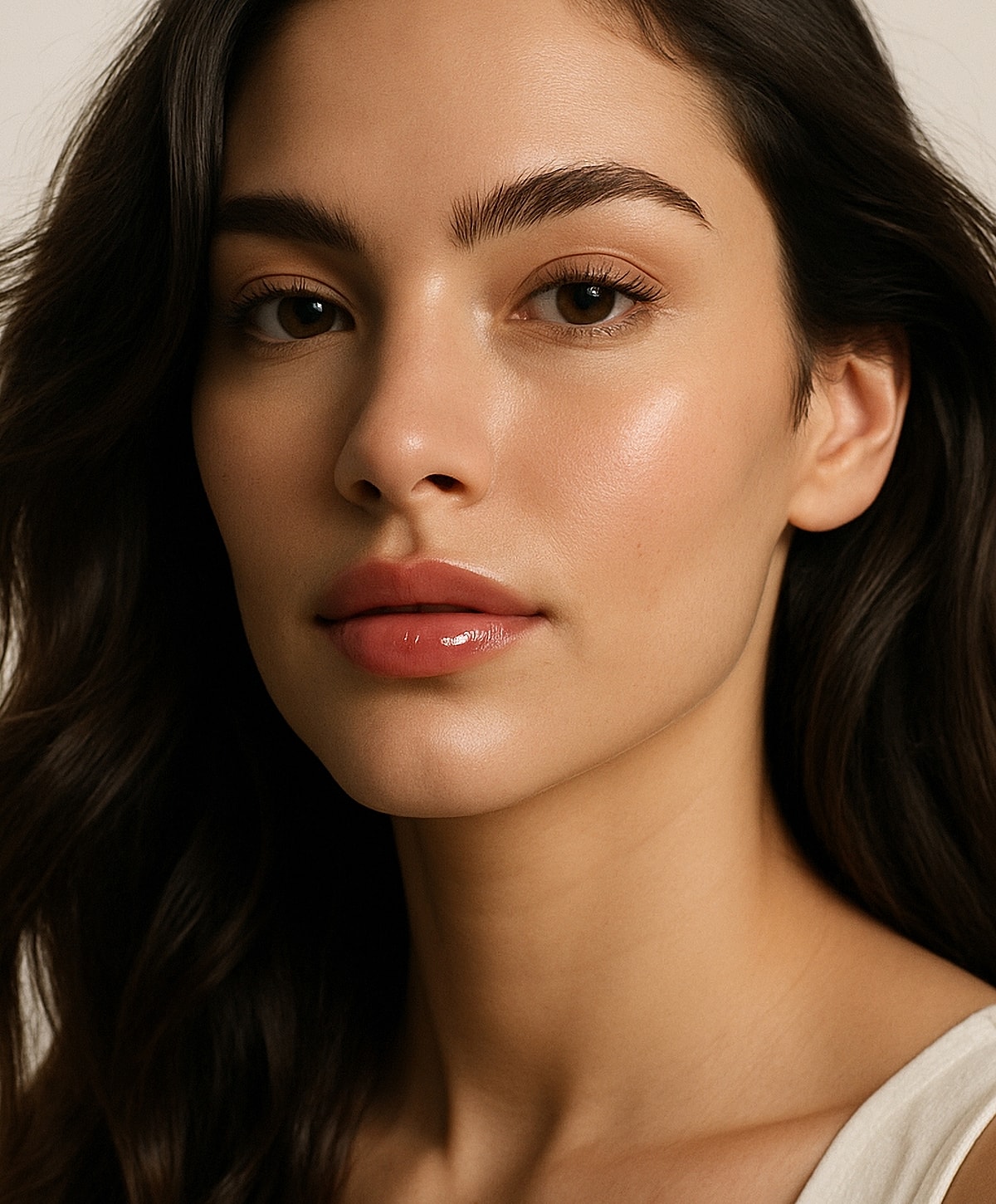 Close-up of a woman with natural makeup.